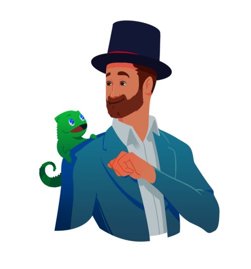 Illustration of Armando with a cartoon chameleon
